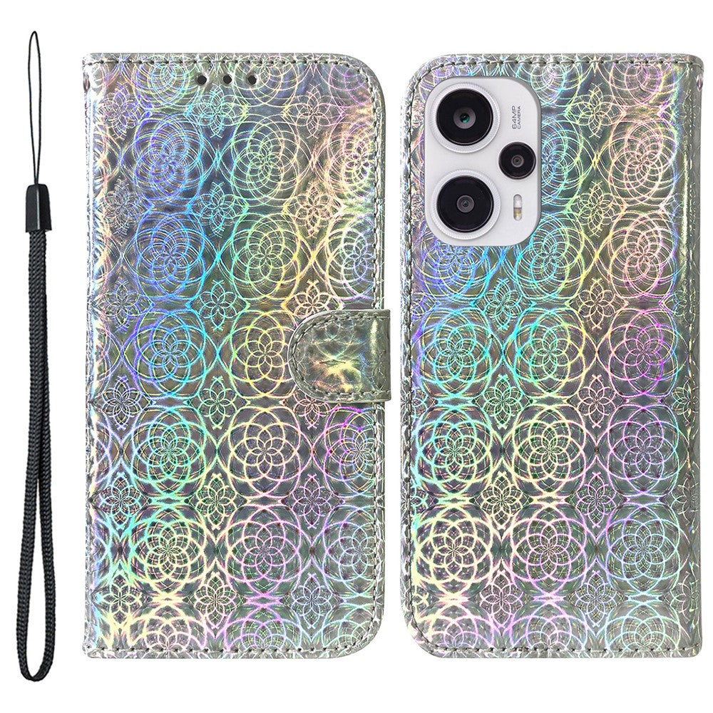 Wallet Leather Case for Xiaomi Redmi Note 12 Turbo / Poco F5 5G Dazzling Flower Pattern Phone Stand Cover