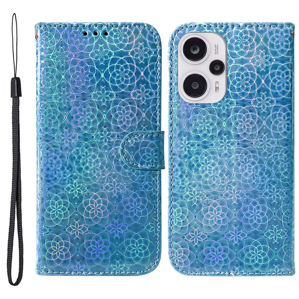 Wallet Leather Case for Xiaomi Redmi Note 12 Turbo / Poco F5 5G Dazzling Flower Pattern Phone Stand Cover