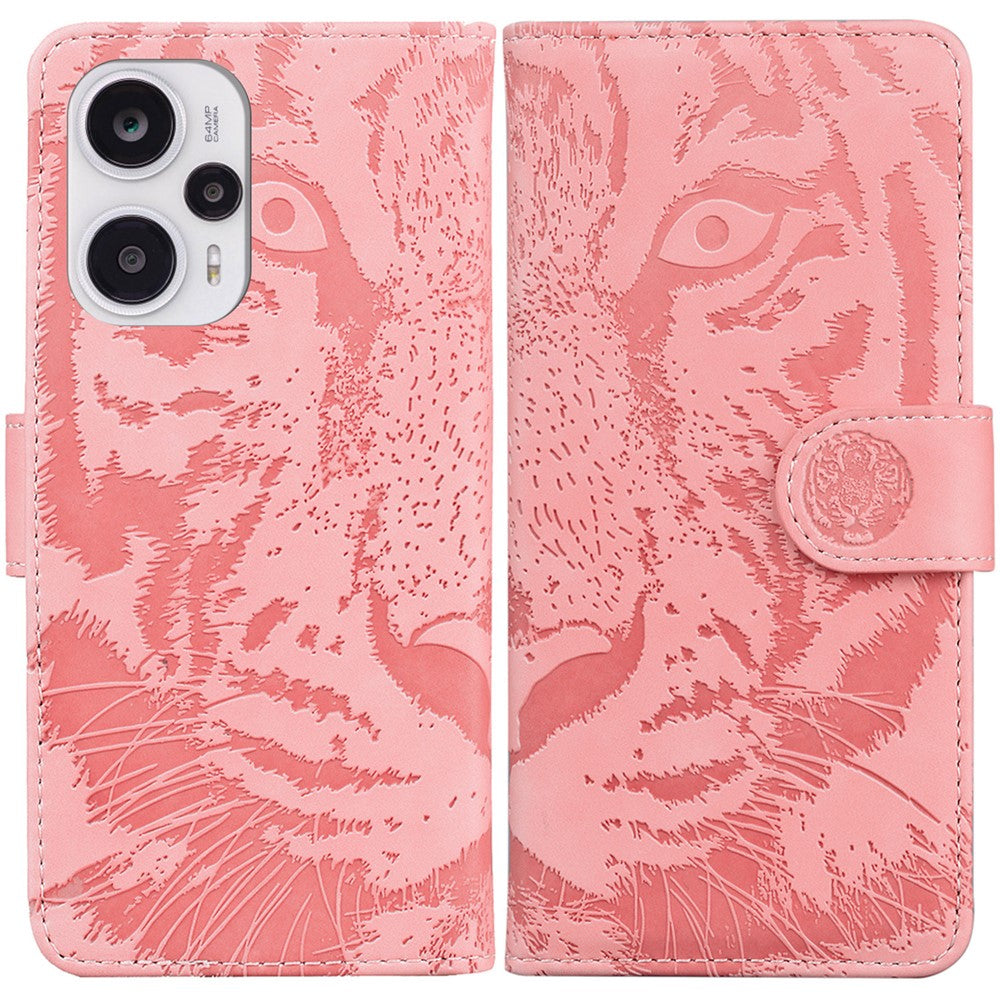For Xiaomi Redmi Note 12 Turbo / Poco F5 5G Phone Case Wallet Stand Imprinted Tiger PU Leather Cover