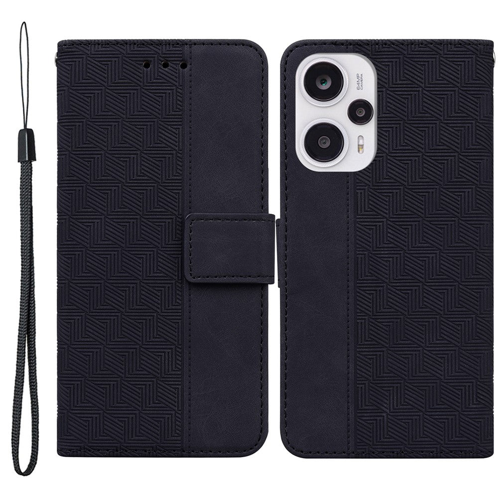 Leather Wallet for Xiaomi Redmi Note 12 Turbo / Poco F5 5G Geometry Imprinted Stand Phone Shell Mobile Case