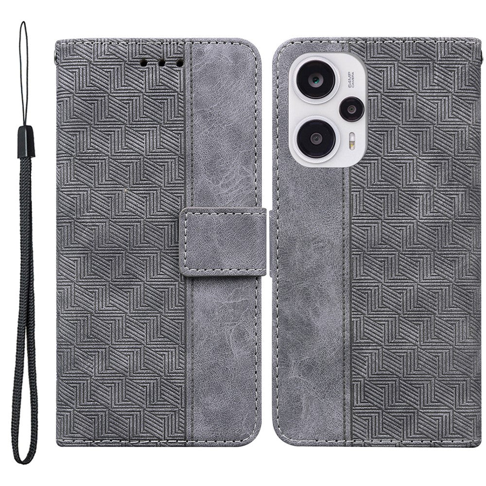 Leather Wallet for Xiaomi Redmi Note 12 Turbo / Poco F5 5G Geometry Imprinted Stand Phone Shell Mobile Case