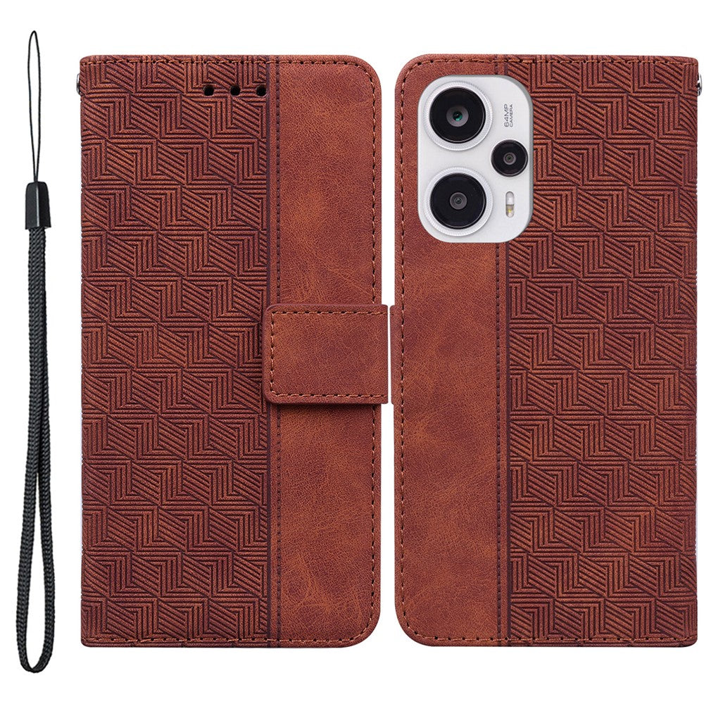 Leather Wallet for Xiaomi Redmi Note 12 Turbo / Poco F5 5G Geometry Imprinted Stand Phone Shell Mobile Case