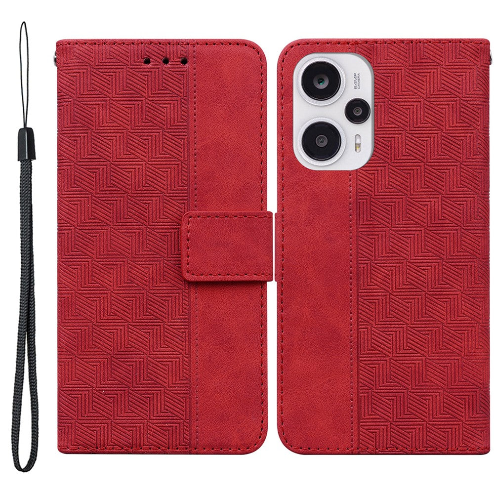 Leather Wallet for Xiaomi Redmi Note 12 Turbo / Poco F5 5G Geometry Imprinted Stand Phone Shell Mobile Case