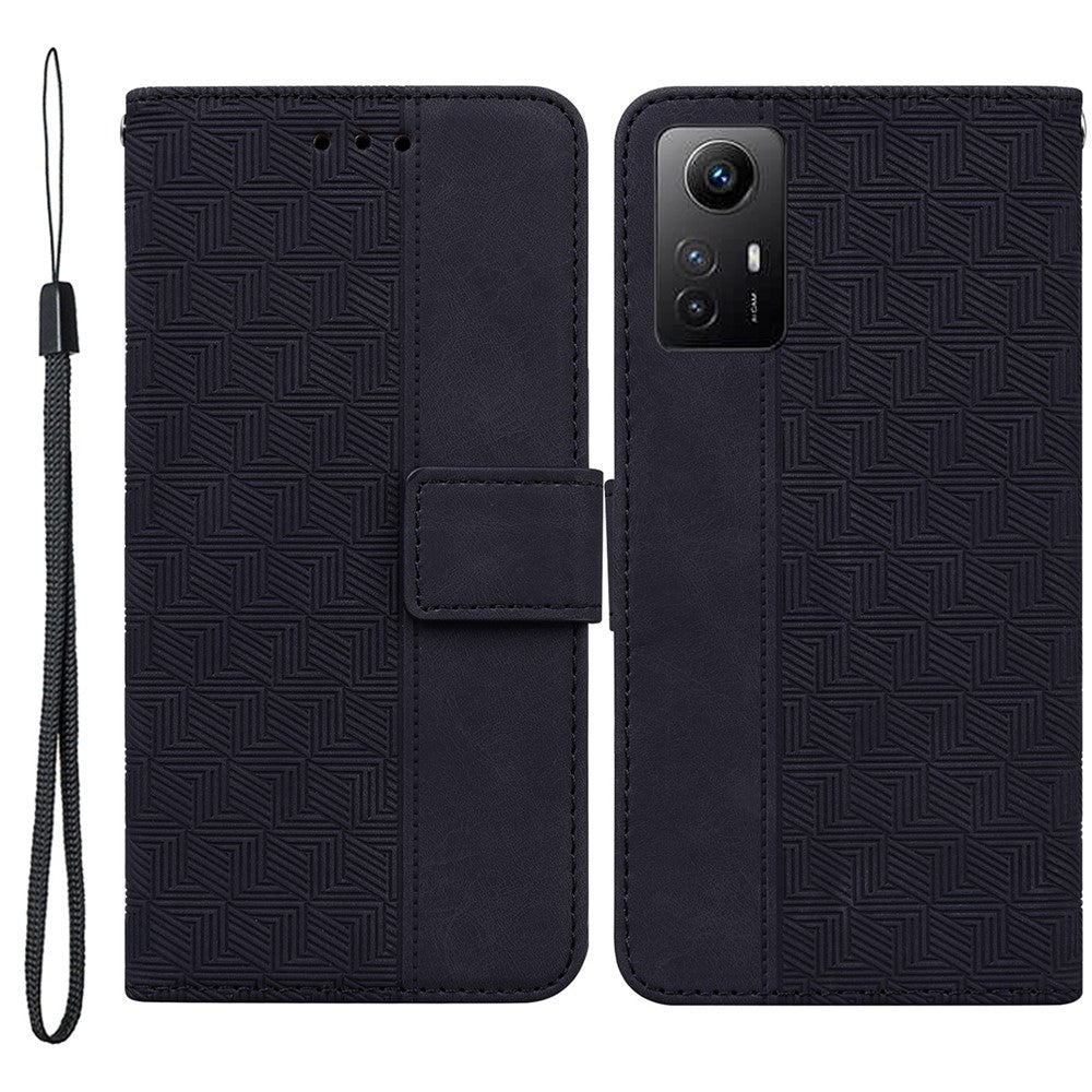 Xiaomi Redmi Note 12S 4G Geometriskt Präglat Fallsäkert PU-läder Plånboksfodral med Stativ Mobilskal