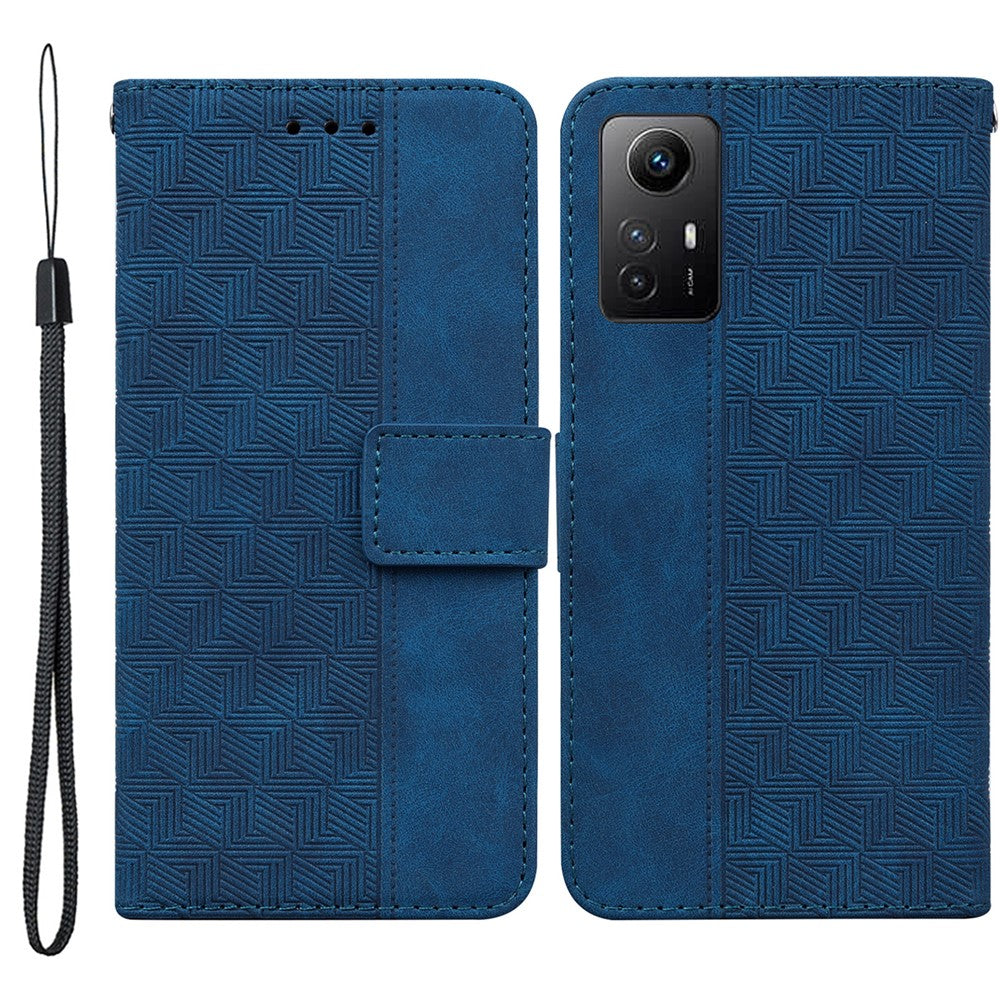 Xiaomi Redmi Note 12S 4G Geometriskt Präglat Fallsäkert PU-läder Plånboksfodral med Stativ Mobilskal
