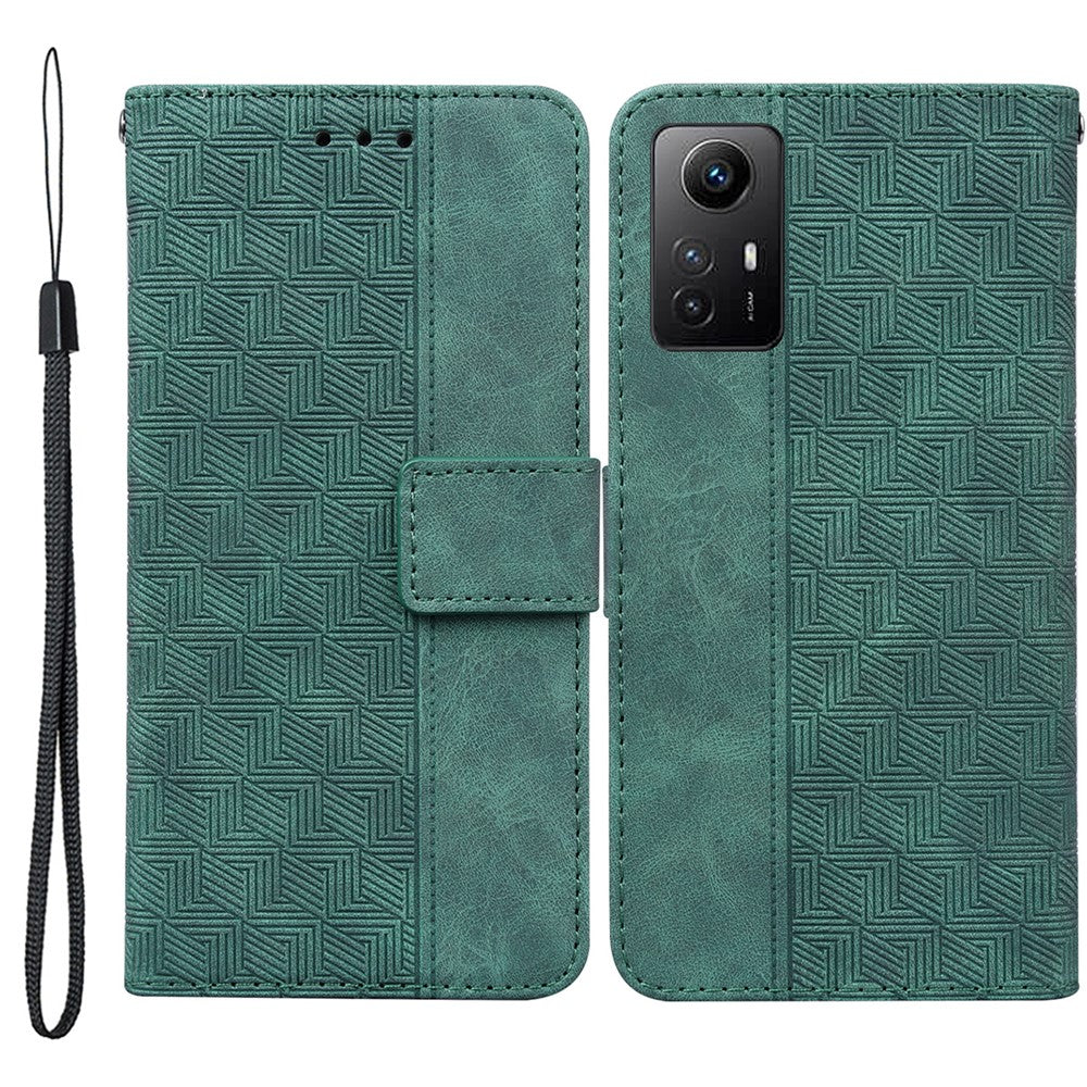 Xiaomi Redmi Note 12S 4G Geometriskt Präglat Fallsäkert PU-läder Plånboksfodral med Stativ Mobilskal