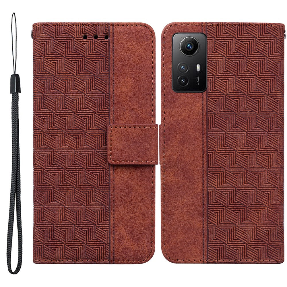 For Xiaomi Redmi Note 12S 4G Geometry Imprinted Fall-proof PU Leather Wallet Stand Phone Shell Mobile Case
