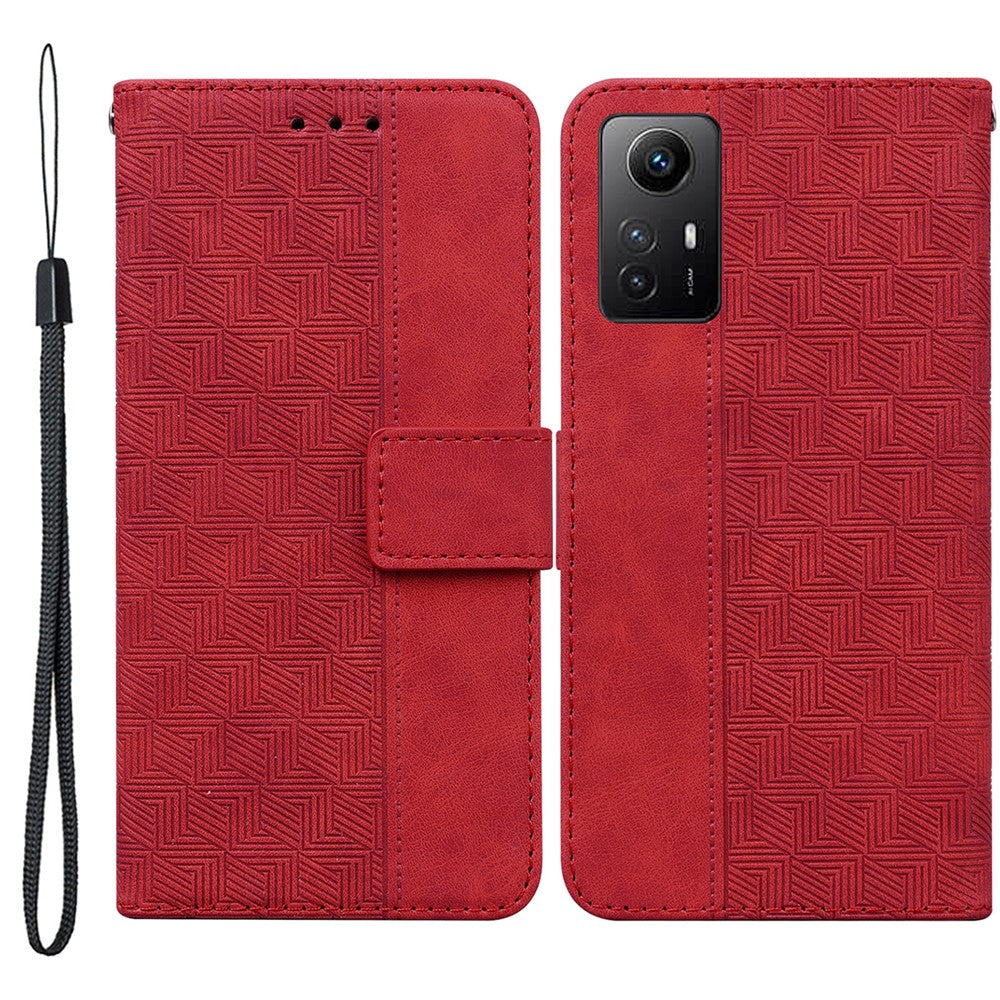 For Xiaomi Redmi Note 12S 4G Geometry Imprinted Fall-proof PU Leather Wallet Stand Phone Shell Mobile Case