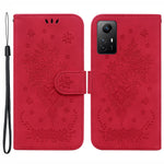 Leather Phone Cover for Xiaomi Redmi Note 12S 4G , Rose Butterfly Imprinted Case with Stand Wallet