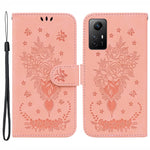 Läderfodral för Xiaomi Redmi Note 12S 4G, fodral med rosfärgad fjärilsprägling och stativ, plånbok