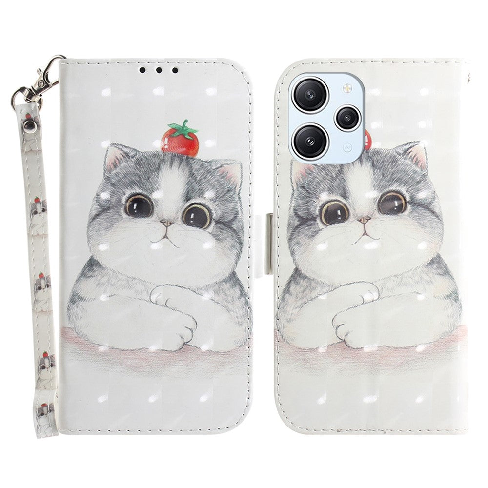 Plånboksfodral för Xiaomi Redmi 12 4G, 3D-mönstertryckt PU-läderfodral med rem