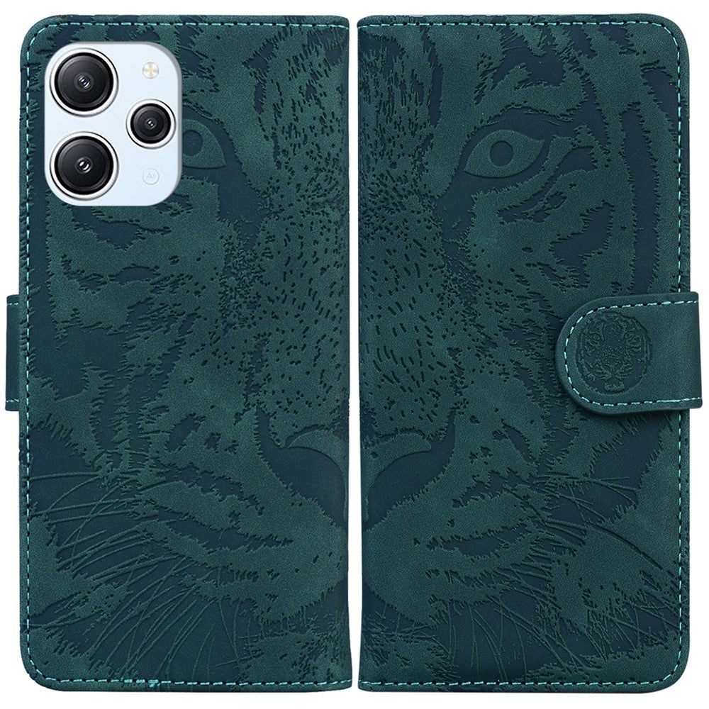 Imprinted Tiger PU Leather Wallet Cover for Xiaomi Redmi 12 4G , Anti-drop Phone Stand Case