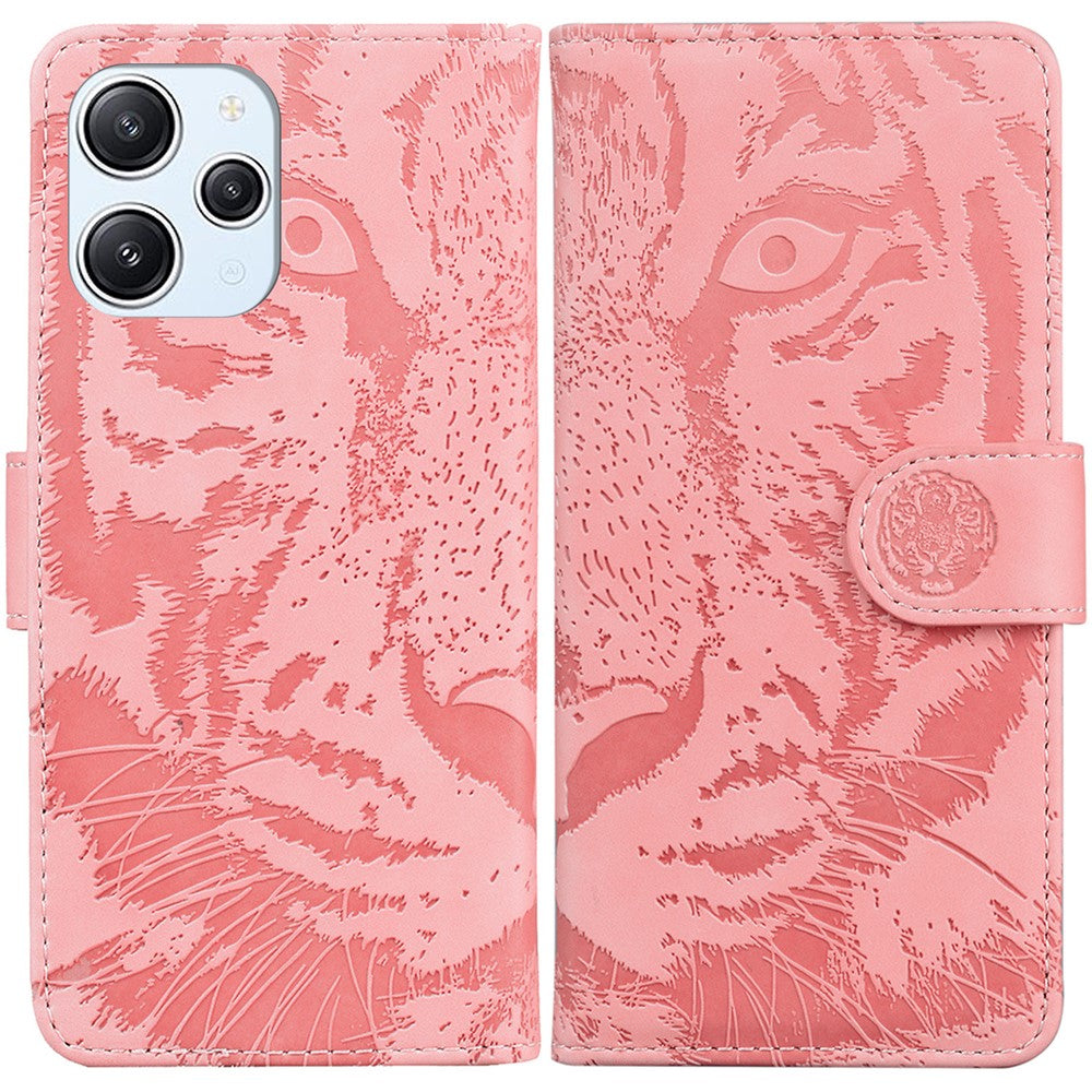 Imprinted Tiger PU Leather Wallet Cover for Xiaomi Redmi 12 4G , Anti-drop Phone Stand Case