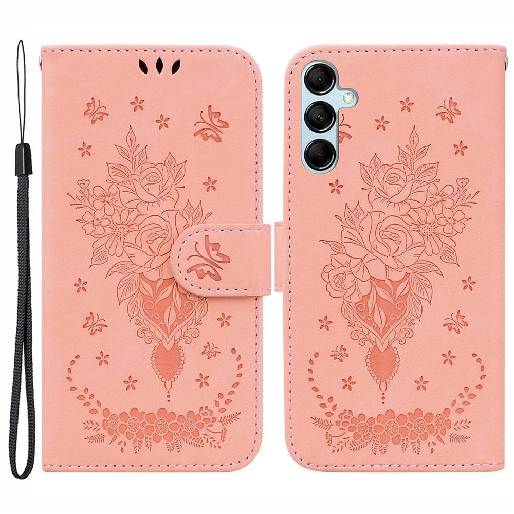 For Samsung Galaxy M54 5G / F54 5G Leather Wallet Stand Phone Case Imprinted Rose Butterfly Shell