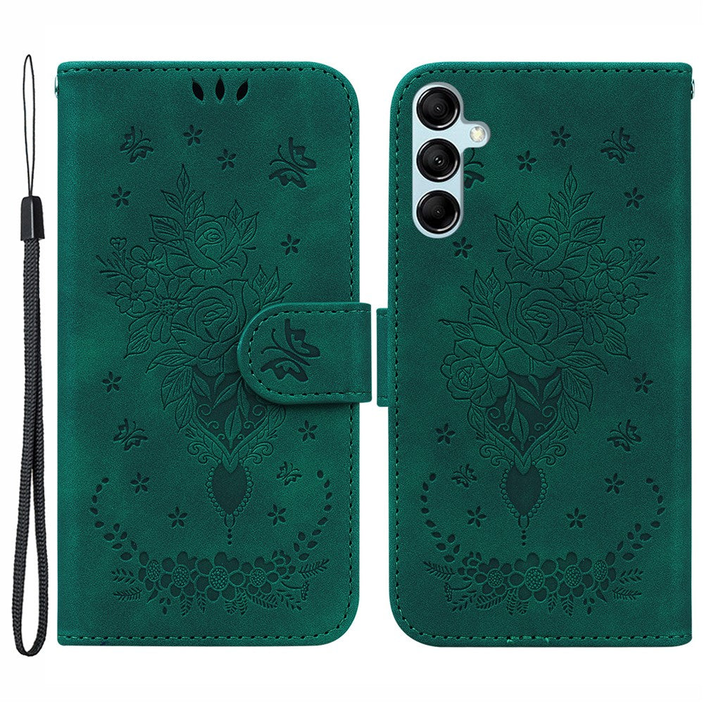 For Samsung Galaxy M54 5G / F54 5G Leather Wallet Stand Phone Case Imprinted Rose Butterfly Shell