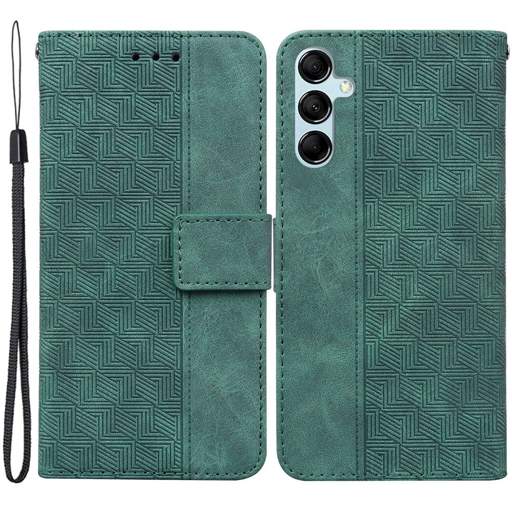 For Samsung Galaxy M54 5G / F54 5G Wallet PU Leather Cover Geometry Imprinted Stand Phone Case