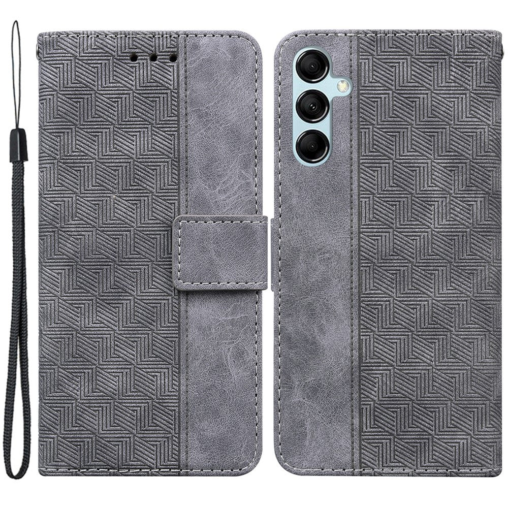 For Samsung Galaxy M54 5G / F54 5G Wallet PU Leather Cover Geometry Imprinted Stand Phone Case