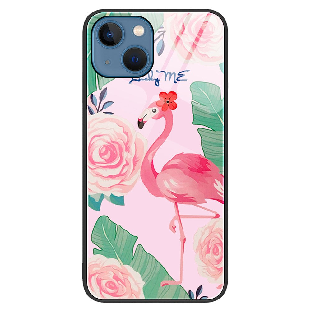 Mönstertryckt bakskal för iPhone 15 Plus, härdat glas + PC + TPU hybridskal