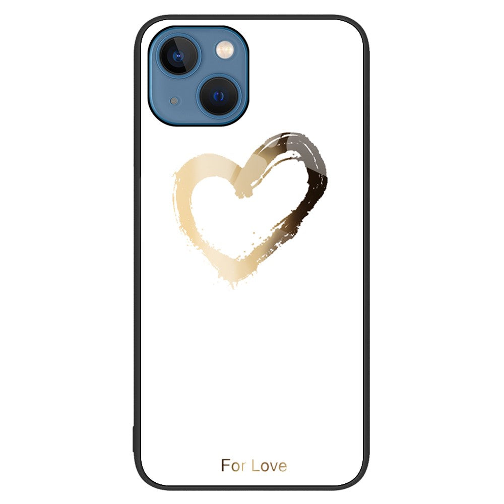 Til iPhone 15 Plus Mønstertrykt Telefonbagside Hærdet Glas+PC+TPU Hybridcover