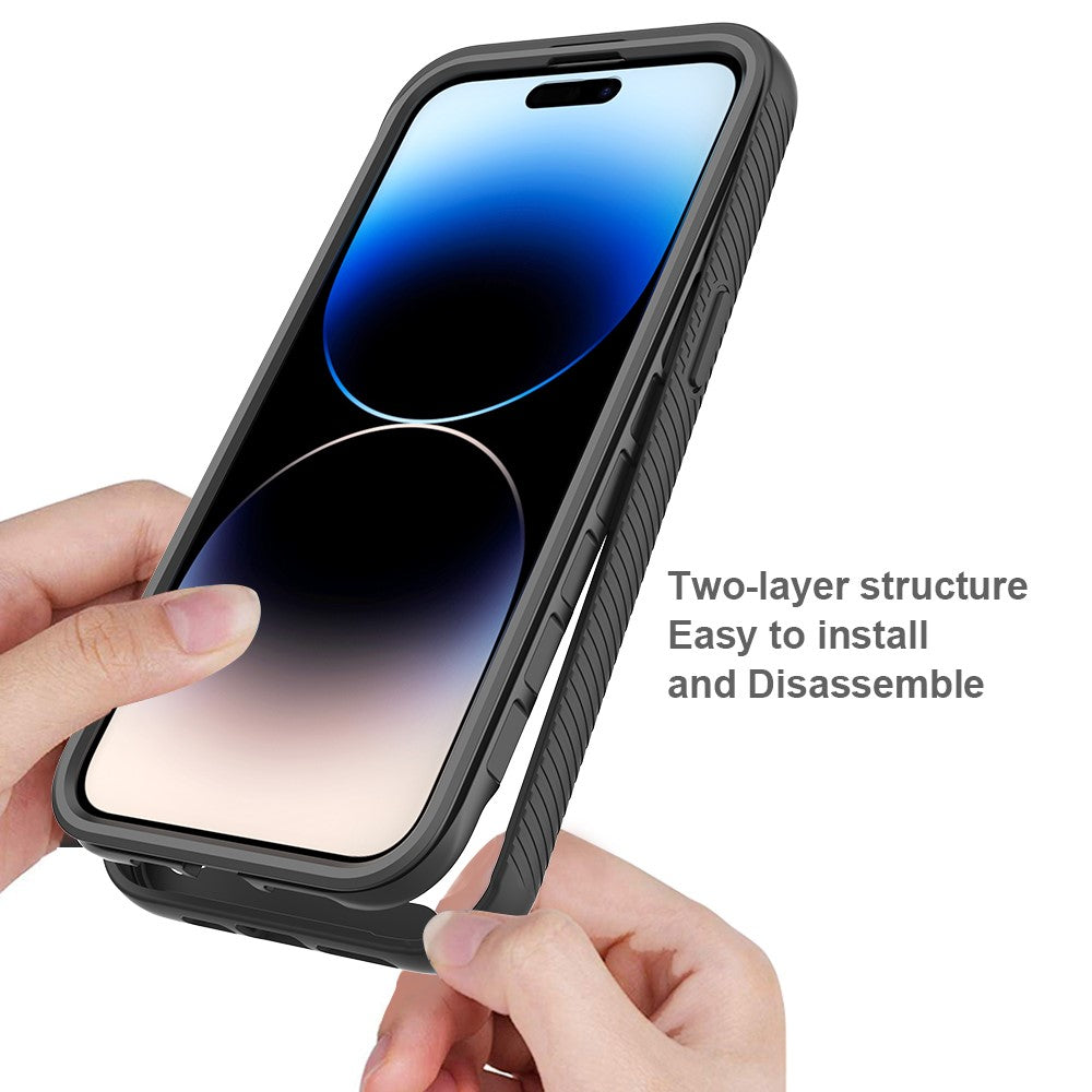 For iPhone 15 Pro Max 3-in-1 Full Protection Phone Case TPU+PC Cover with PET Screen Protector