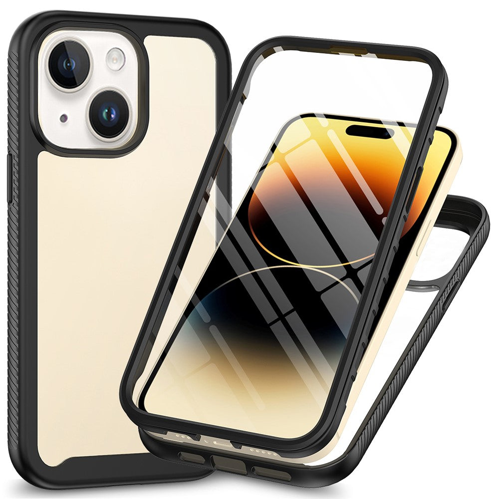 Til iPhone 15 Fuld Beskyttelse Telefoncover 3-i-1 Anti-fald TPU+PC Cover med PET Skærmbeskytter