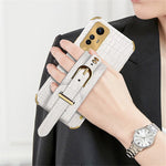 For Xiaomi Redmi Note 12S 4G PU Leather Coated TPU Case Electroplating Phone Cover with Wristband Kickstand