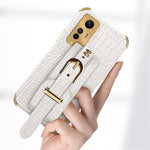 For Xiaomi Redmi Note 12S 4G PU Leather Coated TPU Case Electroplating Phone Cover with Wristband Kickstand