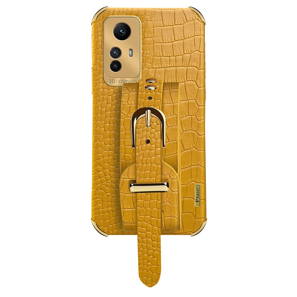 For Xiaomi Redmi Note 12S 4G PU Leather Coated TPU Case Electroplating Phone Cover with Wristband Kickstand