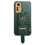 For Xiaomi Redmi Note 12S 4G PU Leather Coated TPU Case Electroplating Phone Cover with Wristband Kickstand