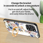 Flower Pattern Ring Kickstand Case for Xiaomi Redmi 12 4G Tempered Glass+PC+TPU Phone Cover