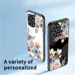 Flower Pattern Ring Kickstand Case for Xiaomi Redmi 12 4G Tempered Glass+PC+TPU Phone Cover