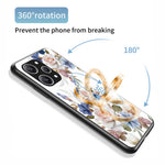 Flower Pattern Ring Kickstand Case for Xiaomi Redmi 12 4G Tempered Glass+PC+TPU Phone Cover