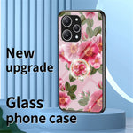 Flower Pattern Ring Kickstand Case for Xiaomi Redmi 12 4G Tempered Glass+PC+TPU Phone Cover