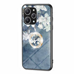 Flower Pattern Ring Kickstand Case for Xiaomi Redmi 12 4G Tempered Glass+PC+TPU Phone Cover