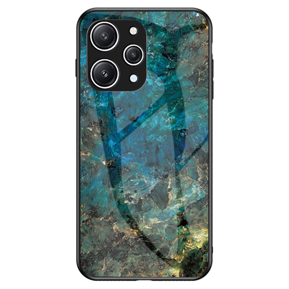 For Xiaomi Redmi 12 4G Shockproof Hybrid Case Tempered Glass+ PC+TPU Marble Pattern Phone Cover