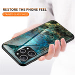 For Xiaomi Redmi 12 4G Shockproof Hybrid Case Tempered Glass+ PC+TPU Marble Pattern Phone Cover