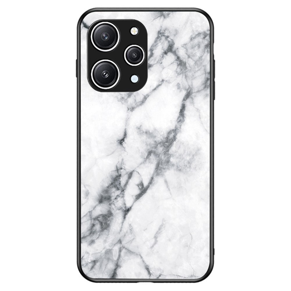 For Xiaomi Redmi 12 4G Shockproof Hybrid Case Tempered Glass+ PC+TPU Marble Pattern Phone Cover