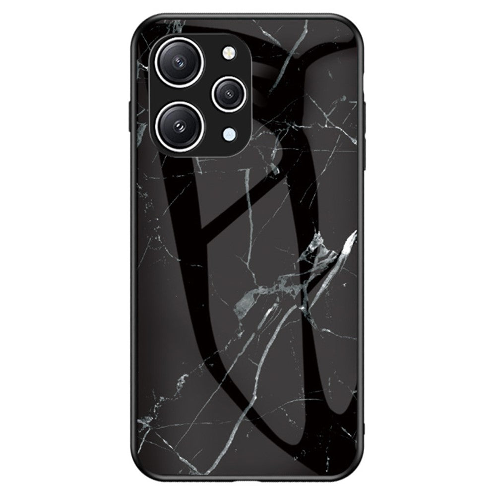 For Xiaomi Redmi 12 4G Shockproof Hybrid Case Tempered Glass+ PC+TPU Marble Pattern Phone Cover