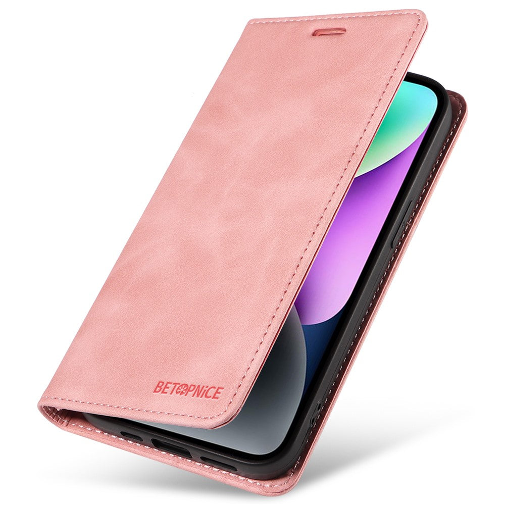 BETOPNICE 003 For iPhone 15 Fully Wrapped PU Leather Cover RFID Blocking Stand Wallet Phone Case