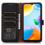 For Xiaomi Redmi 12 4G RFID Blocking Wallet Case Litchi Texture Genuine Cow Leather Stand Cover