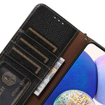 For Xiaomi Redmi 12 4G RFID Blocking Wallet Case Litchi Texture Genuine Cow Leather Stand Cover