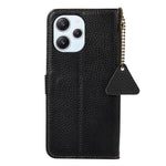 For Xiaomi Redmi 12 4G RFID Blocking Wallet Case Litchi Texture Genuine Cow Leather Stand Cover