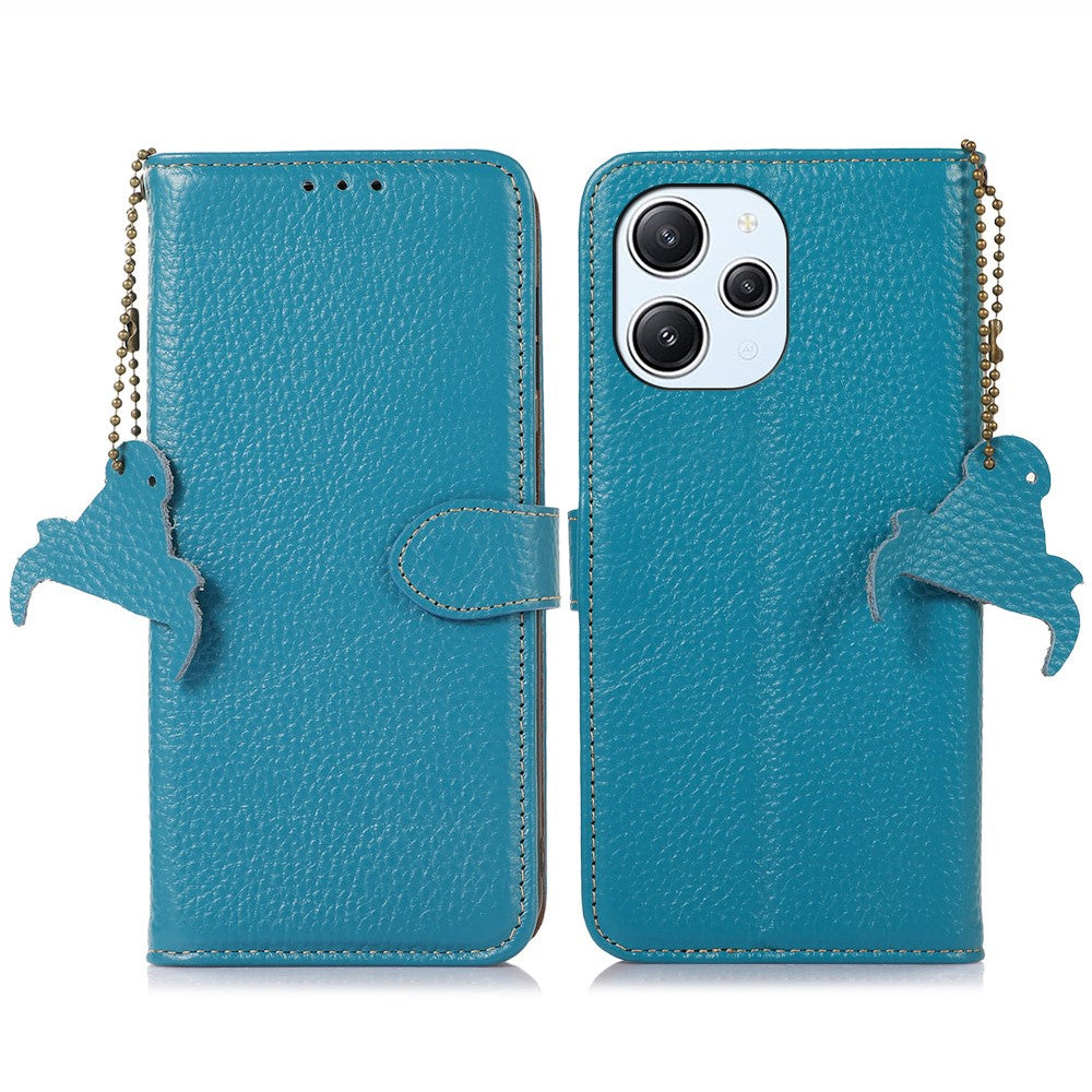 For Xiaomi Redmi 12 4G RFID Blocking Wallet Case Litchi Texture Genuine Cow Leather Stand Cover