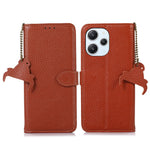 For Xiaomi Redmi 12 4G RFID Blocking Wallet Case Litchi Texture Genuine Cow Leather Stand Cover