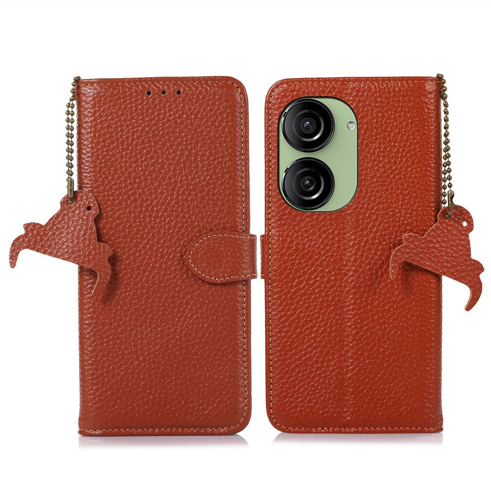 For Asus Zenfone 10 5G / 9 5G Genuine Cow Leather Cover RFID Blocking Wallet Stand Phone Case