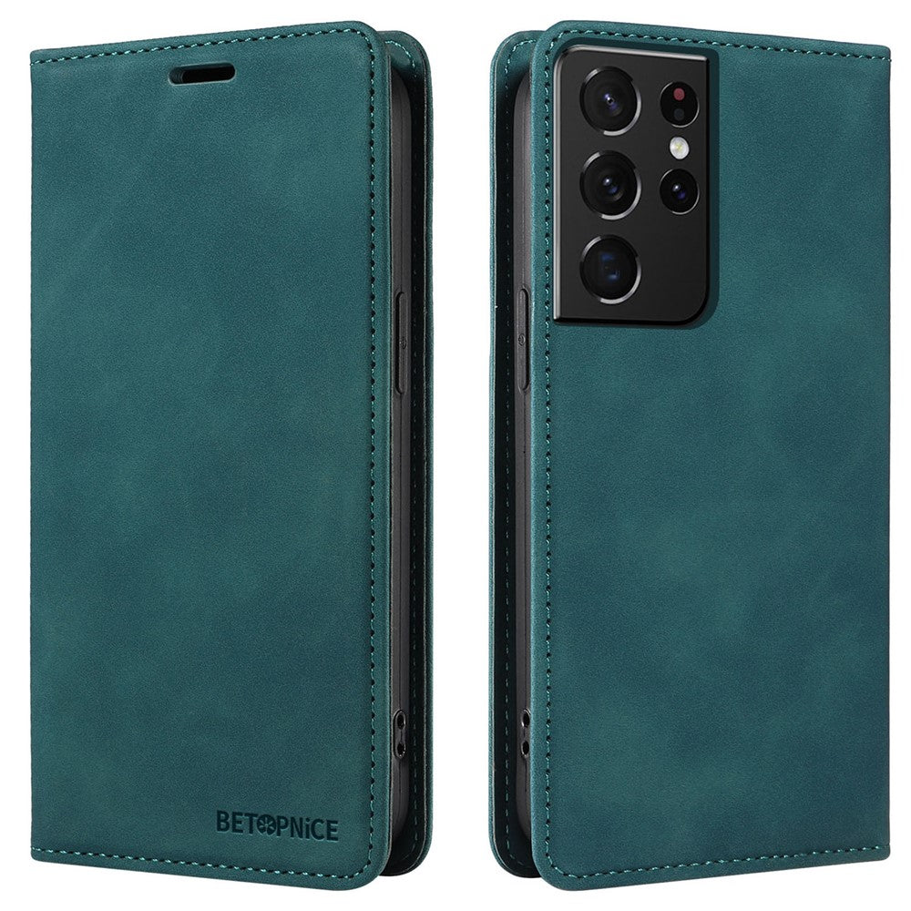 BETOPNICE 003 For Samsung Galaxy S21 Ultra 5G Leather Stand Phone Case RFID Blocking Wallet Cover