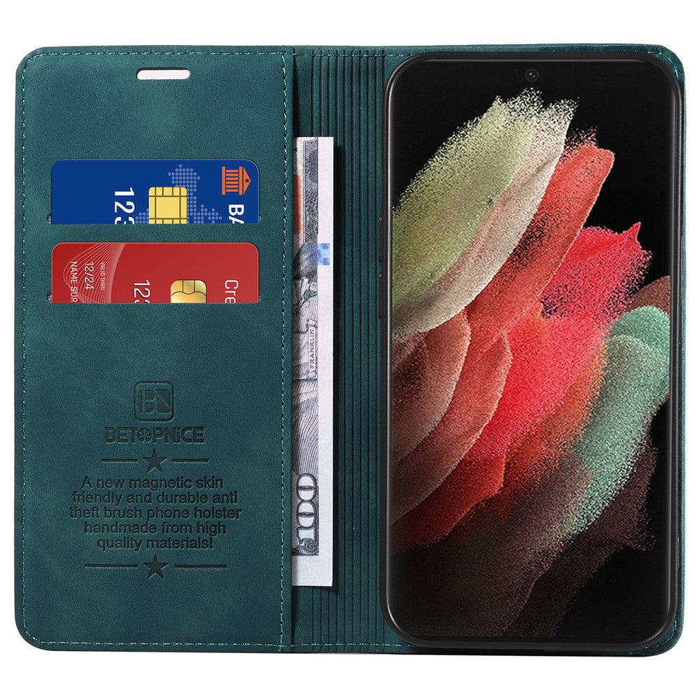 BETOPNICE 003 For Samsung Galaxy S21 Ultra 5G Leather Stand Phone Case RFID Blocking Wallet Cover
