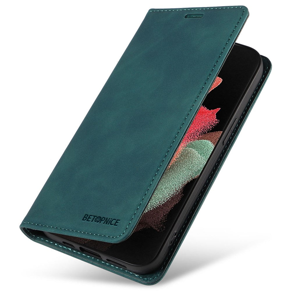 BETOPNICE 003 For Samsung Galaxy S21 Ultra 5G Leather Stand Phone Case RFID Blocking Wallet Cover