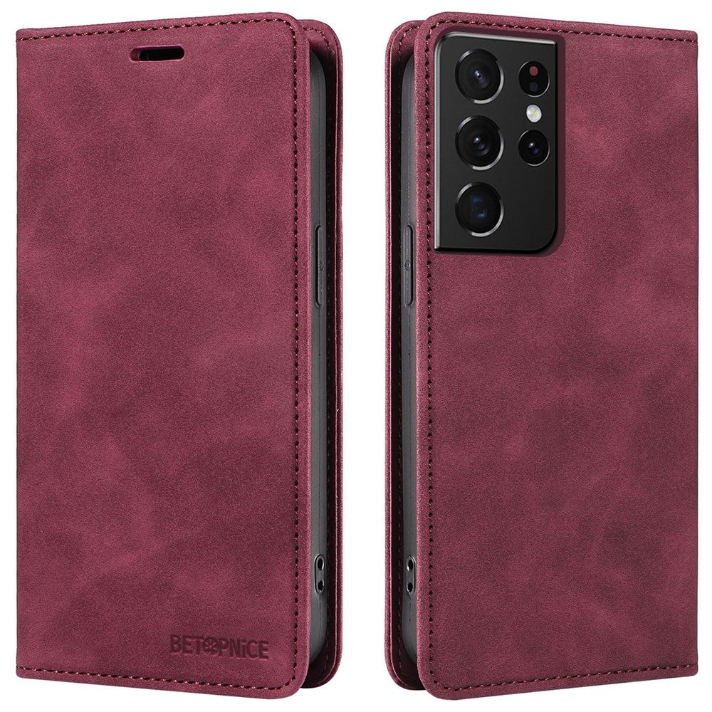 BETOPNICE 003 For Samsung Galaxy S21 Ultra 5G Leather Stand Phone Case RFID Blocking Wallet Cover