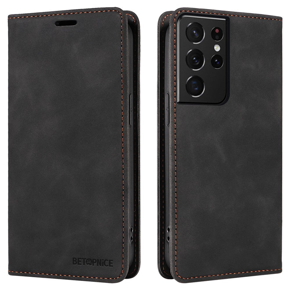 BETOPNICE 003 For Samsung Galaxy S21 Ultra 5G Leather Stand Phone Case RFID Blocking Wallet Cover